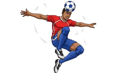 Soccer Player Balancing Ball on Head Illustration.