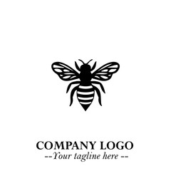 Bee Logo Symbol in Black on the White Background with Simple Modern Insect Design
