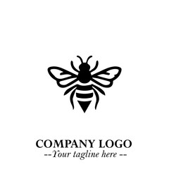 Bee Logo Symbol in Black on the White Background with Simple Modern Insect Design