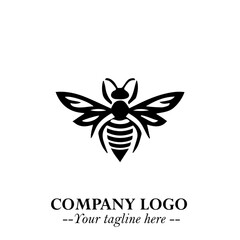 Bee Logo Symbol in Black on the White Background with Simple Modern Insect Design