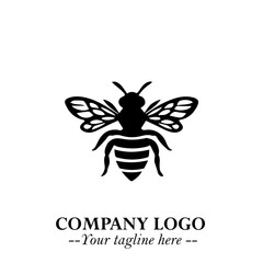 Bee Logo Symbol in Black on the White Background with Simple Modern Insect Design