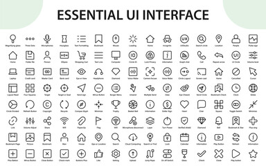 Essential UI Interface Icons Collection. Featuring Modern Apps and Digital Platforms Functional Elements and Creative Symbols