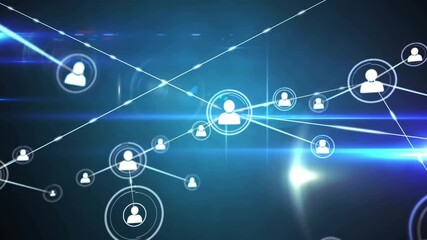 Central hub emitting links and nodes as diagonal line connecting top-left, showing network growth - Powered by Adobe