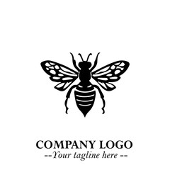 Bee Logo Symbol in Black on the White Background with Simple Modern Insect Design