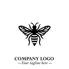 Bee Logo Symbol in Black on the White Background with Simple Modern Insect Design