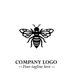 Bee Logo Symbol in Black on the White Background with Simple Modern Insect Design