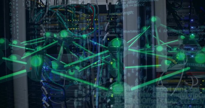 On data pulse starting, green overlay fading over server rack, nodes pulsing to visualize traffic
