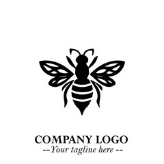Bee Logo Symbol in Black on the White Background with Simple Modern Insect Design