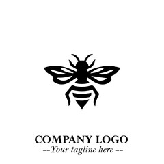 Bee Logo Symbol in Black on the White Background with Simple Modern Insect Design