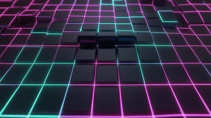 Vibrant neon digital mesh grid glowing in the dark symbolizing data networks technology and futuristic connectivity in the digital age with luminous geometric energy lines - Powered by Adobe