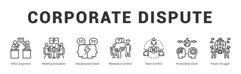 Corporate Dispute Modern and clean web banner illustration featuring thematic icons for visual communication