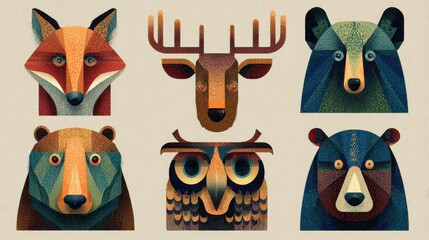 Colorful Geometric Animal Portraits for Artistic Decor and Design