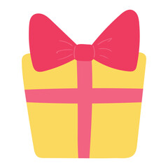 Birthday gift, present in box, wrapping paper with bow hand drawn illustration, isolated vector. Flat style design. Birthday celebration, festival, carnival, party clip art, element