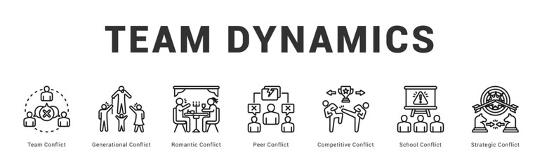Team Dynamics Modern and clean web banner illustration featuring thematic icons for visual communication