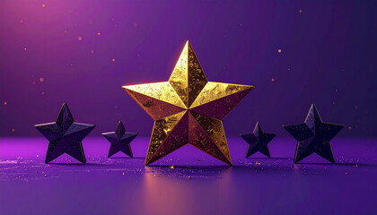 Golden star on a purple background, 3d illustration.