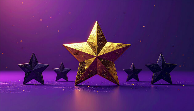 Golden star on a purple background, 3d illustration. - Powered by Adobe