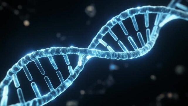 Photorealistic DNA double helix glowing with blue and silver light symbolizing genetics biotechnology evolution and the intricate beauty of life’s molecular code - Powered by Adobe