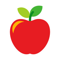 Simple red apple with green leaves and yellow highlight