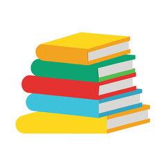 A stack of colorful books on a white background