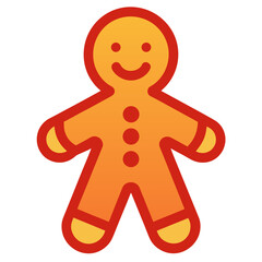 Cute smiling gingerbread man cookie icon with red outline