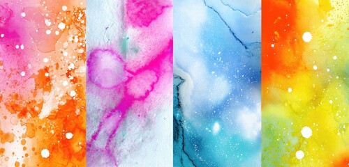 Vertical collage of abstract watercolor textures in vibrant colors, splatters