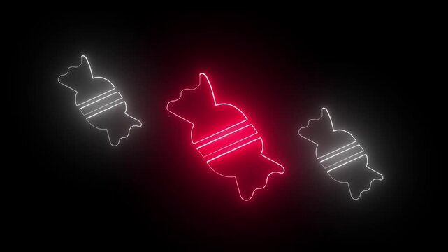 Three candy cane Christmas icon neon effect animation .