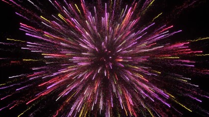 Two particles collide in a burst of radiant energy forming a vibrant explosion of light and color symbolizing quantum interaction, fusion, scientific discovery, and the essence of cosmic creation