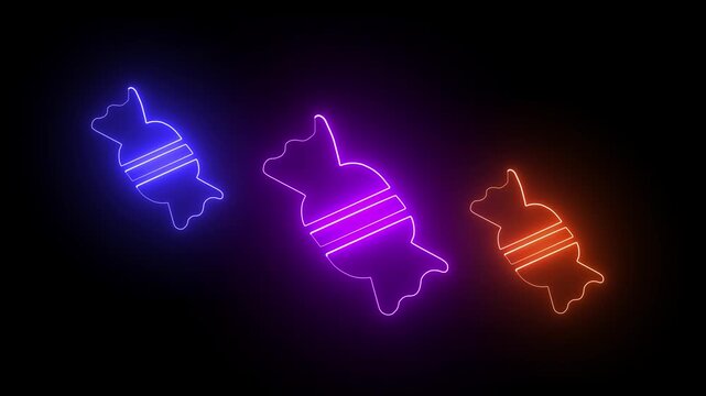 Three candy cane Christmas icon neon effect animation .