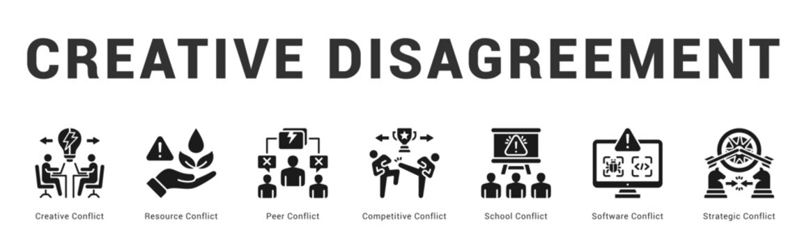 Creative Disagreement Modern and clean web banner illustration featuring thematic icons for visual communication
