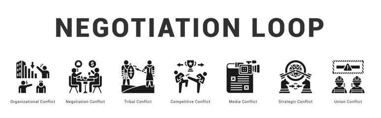 Negotiation Loop Modern and clean web banner illustration featuring thematic icons for visual communication
