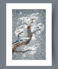 Calm seasonal illustration showcasing frosted branches and icy textures