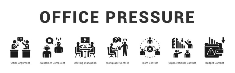 Naklejka premium Office Pressure Modern and clean web banner illustration featuring thematic icons for visual communication
