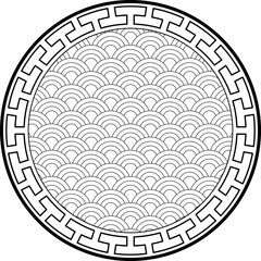 Chinese Oriental Geometric Circle Pattern Vector. Chinese Frame outline