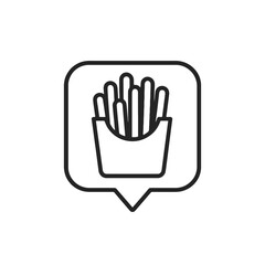 Obraz premium Thin line french fries icon inside square pin, black vector representing fast food, snacks, and quick restaurant meals.