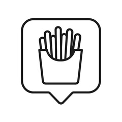 Obraz premium Minimalist fries pack icon in a square location marker, black outline vector symbol for takeaway, snack bar, and street food design.
