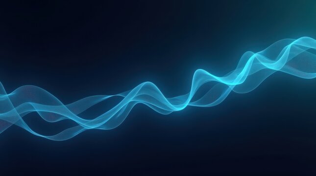 Abstract glowing blue wave flowing through dark space with subtle green accents