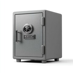 Gray safe box with a combination lock, handle, and textured surface