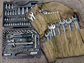 Tools, open-end wrenches and spanners, tools for working with bolts and nuts, locksmith tools.