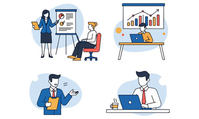 Business Growth and Teamwork Concept Illustrations – Data Analysis, Success Strategy & Marketing Performance