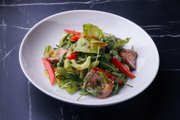 Elegant Fresh Garden Salad With Steak Slices and Crunchy Veggies