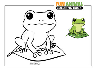 Tree Frog Coloring Book Page for Kids with a Full Color Reference