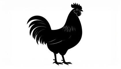 vector black silhouette of rooster, white background