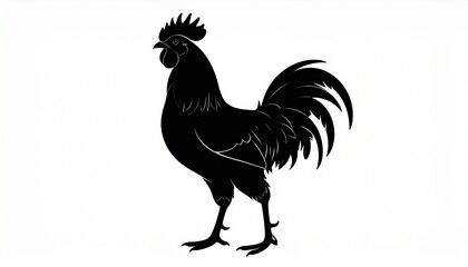 vector black silhouette of rooster, white background