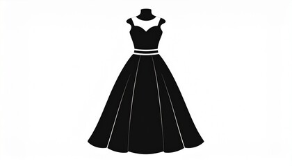 black silhouette vector of a wedding dress, white background