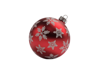 A single red christmas ornament with a snowflake pattern isolated on transparent background