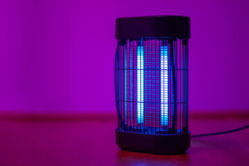 Electric insect killer lamp glowing in purple light