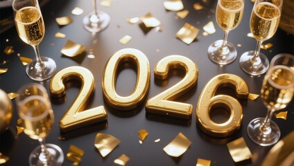 Gold number 2026 is written on a black background with a bunch of champa