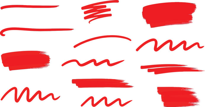Red Brush Strokes Collection on White Backdrop Grunge Style Paint Slashes Set