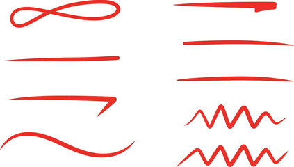 Red Underline Strokes Set HandDrawn Style Accents on Transparent Background Design
