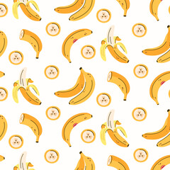 Vector seamless pattern of a yellow banana on a white background. Modern abstract design for paper, covers, and fabrics.